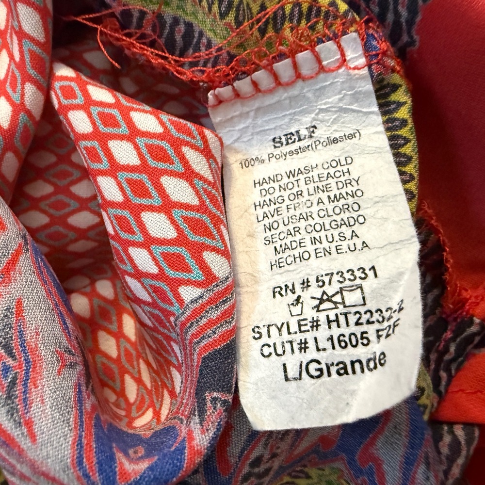 LE LIS USA Made Boho Crochet Trim Geometric Print‎ Tank Top Womens L - Picture 4 of 9